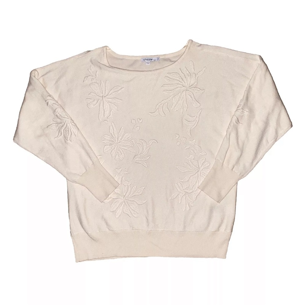 Chicos Embroidered Crewneck Sweater Size 2/Large Clean Girl GrannyCore Old Money - Picture 4 of 11